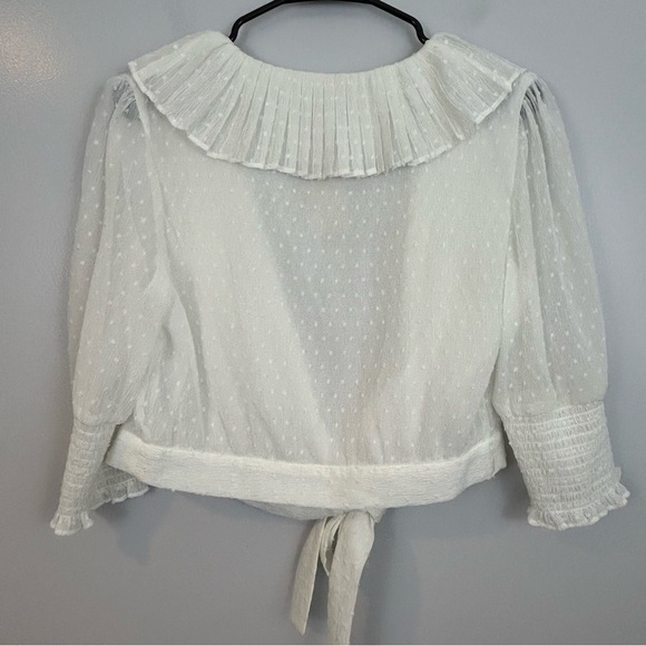 MWT Maje Plumeti Cropped White Wrap Ruffle V-neck Wrap Blouse Size 2 NEW - Picture 5 of 15
